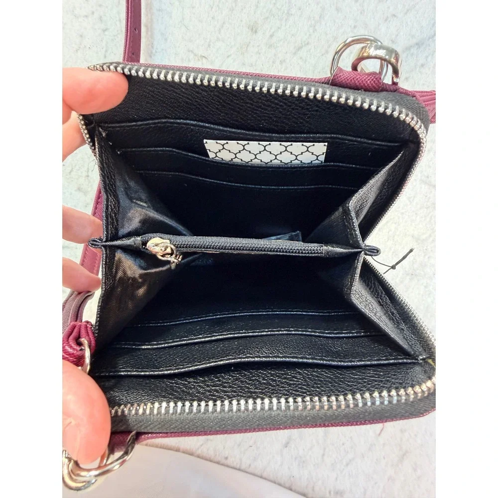 Magnolia and Vine Burgundy Vegan Leather Crossbody Wallet Bag Adjustable Strap